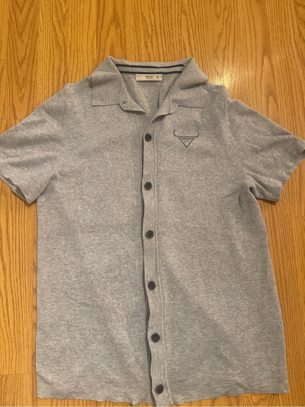 Prada Grey Short-Sleeve Button-Down Polo Shirt